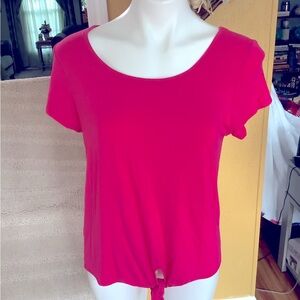 SHORT SLEEVE TIE FRONT HOT PINK TOP